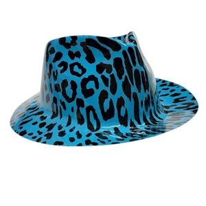 Unique brand leopard print blue and black plastic hat brand new never worn!